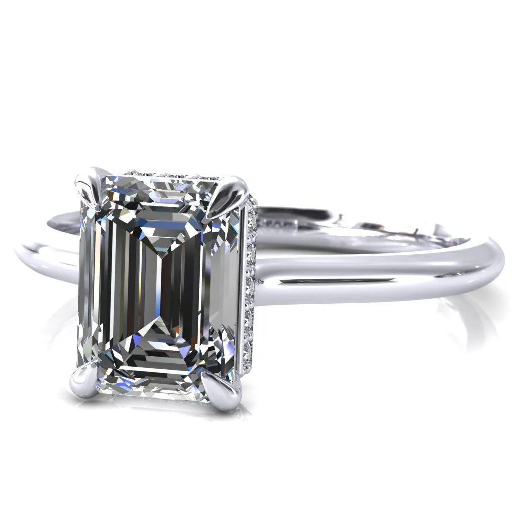 Secret Emerald Center Stone 4 Prong Floating Halo Engagement Ring