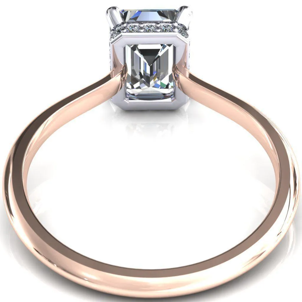 Secret Emerald Center Stone 4 Prong Floating Halo Engagement Ring