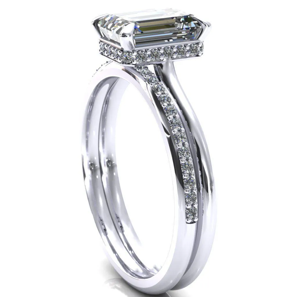Secret Emerald Center Stone 4 Prong Floating Halo Engagement Ring