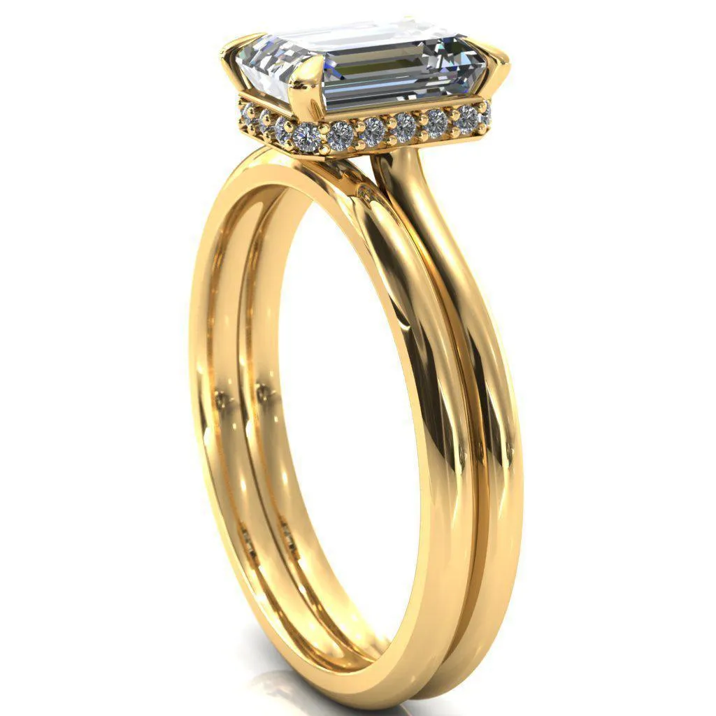Secret Emerald Center Stone 4 Prong Floating Halo Engagement Ring