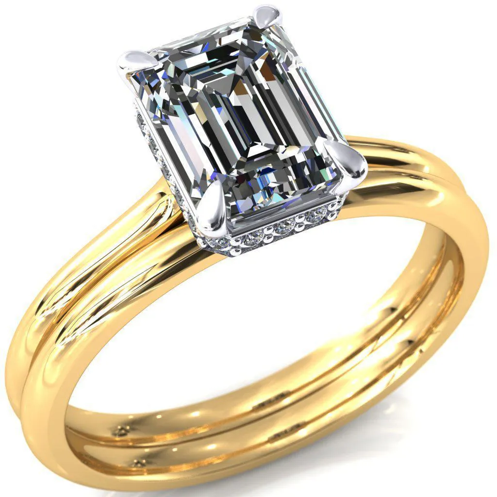 Secret Emerald Center Stone 4 Prong Floating Halo Engagement Ring