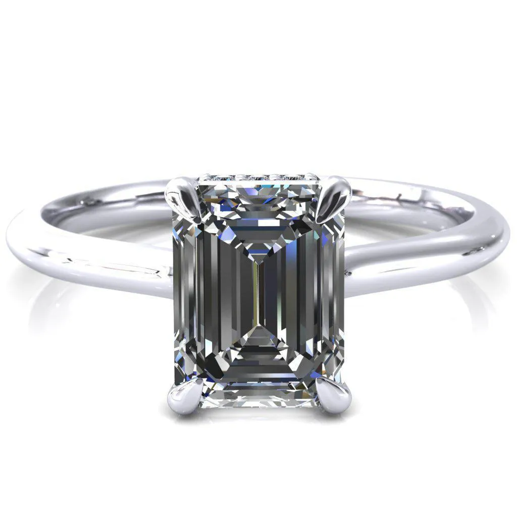 Secret Emerald Center Stone 4 Prong Floating Halo Engagement Ring
