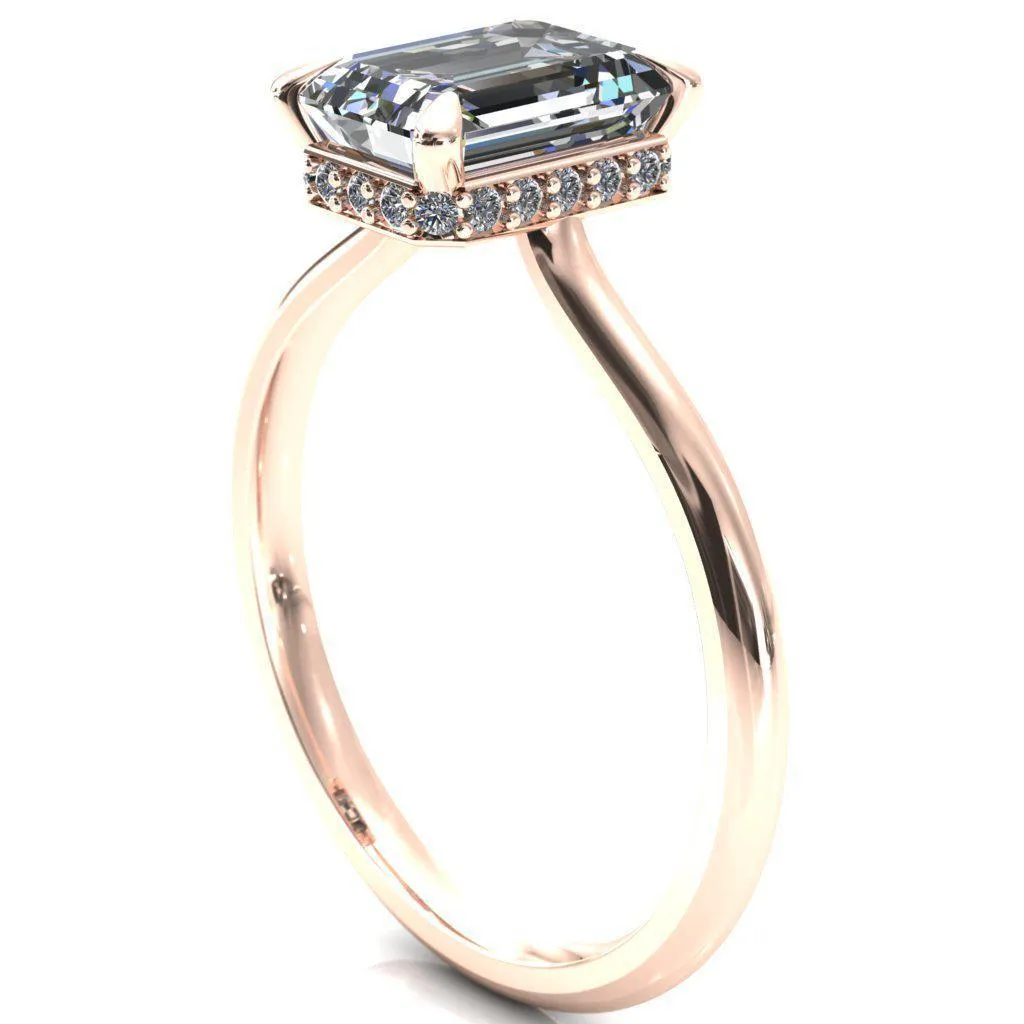 Secret Emerald Center Stone 4 Prong Floating Halo Engagement Ring