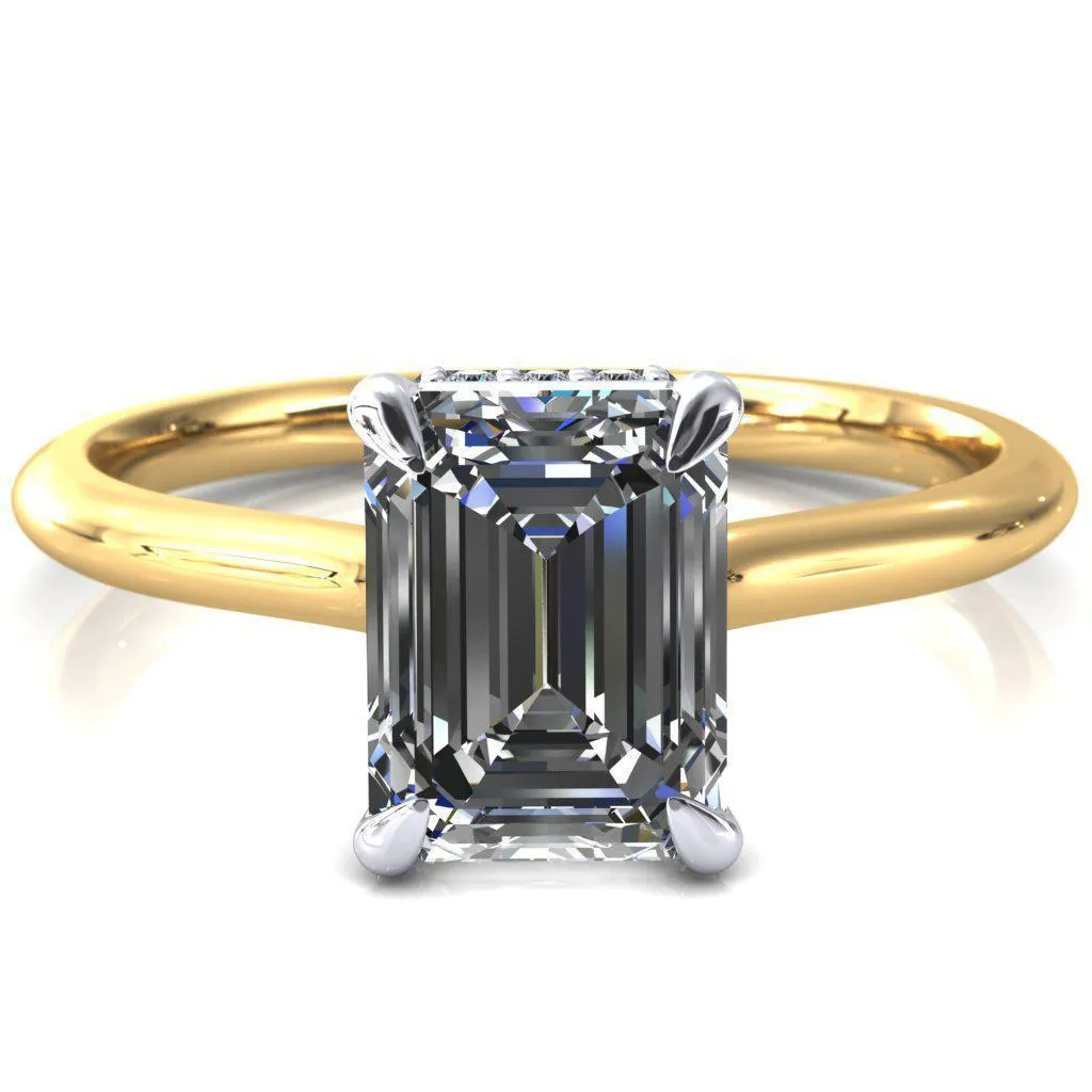 Secret Emerald Center Stone 4 Prong Floating Halo Engagement Ring