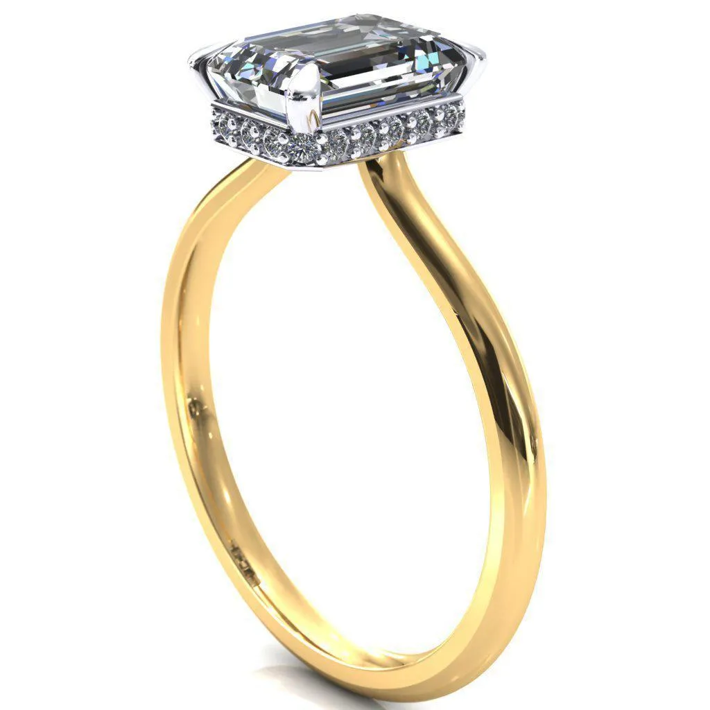 Secret Emerald Center Stone 4 Prong Floating Halo Engagement Ring