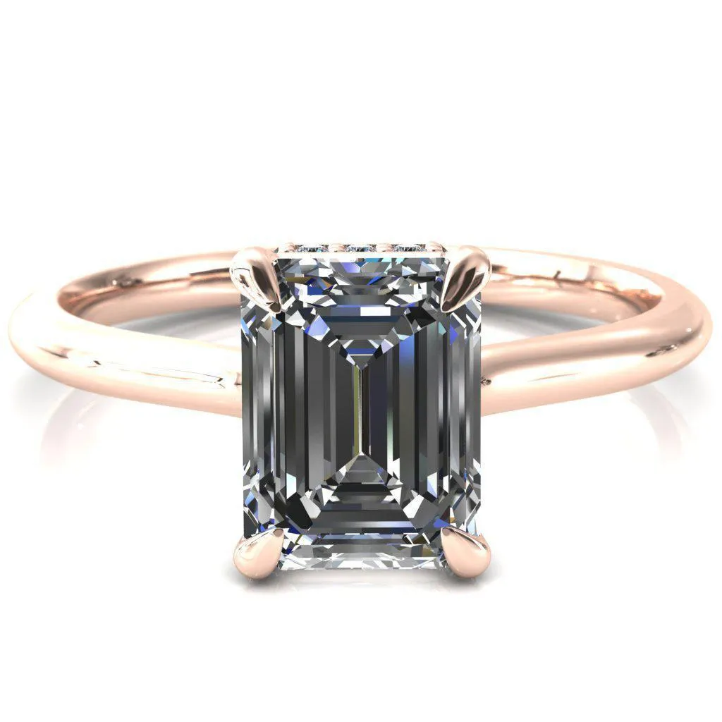 Secret Emerald Center Stone 4 Prong Floating Halo Engagement Ring