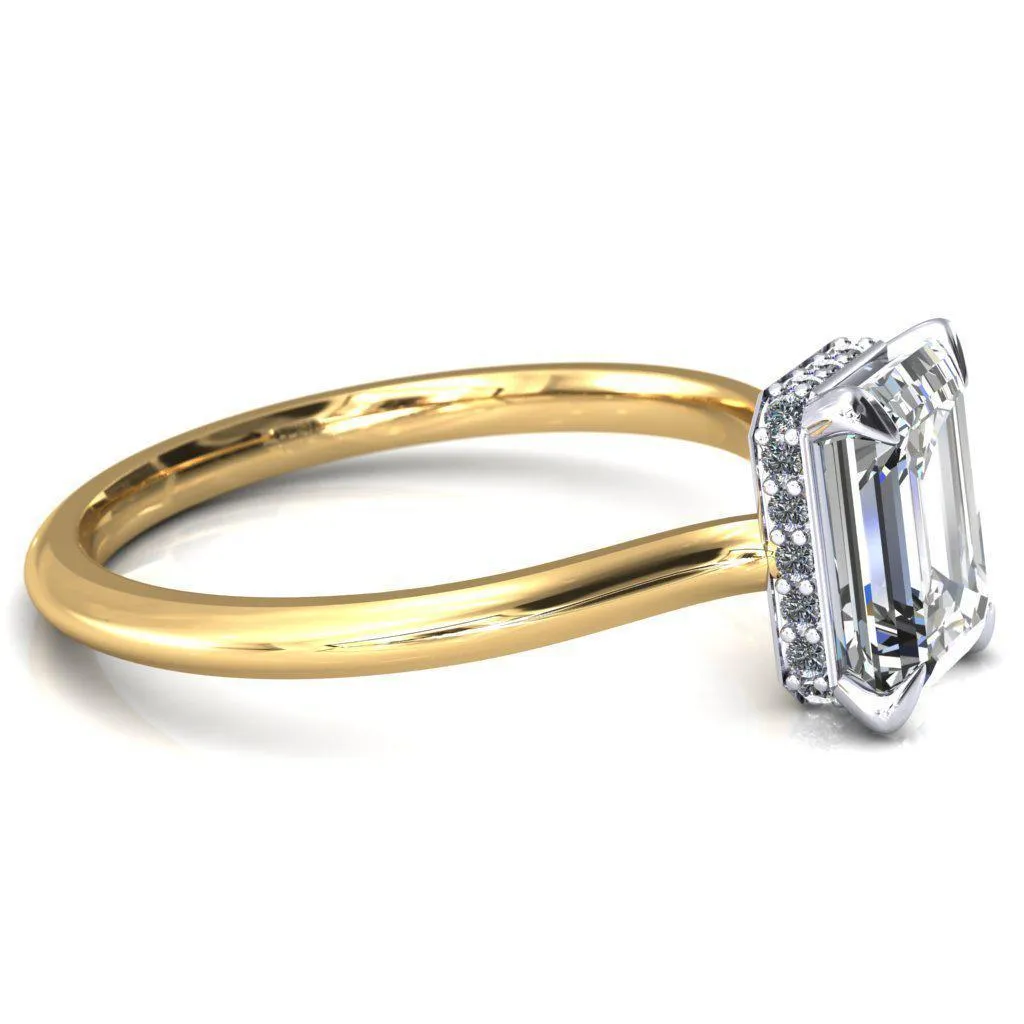 Secret Emerald Center Stone 4 Prong Floating Halo Engagement Ring
