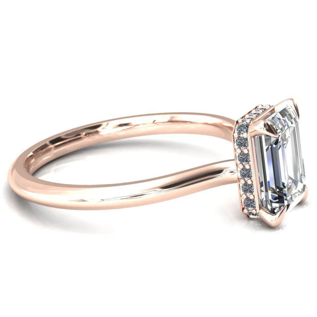 Secret Emerald Center Stone 4 Prong Floating Halo Engagement Ring