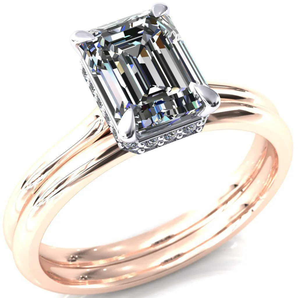 Secret Emerald Center Stone 4 Prong Floating Halo Engagement Ring