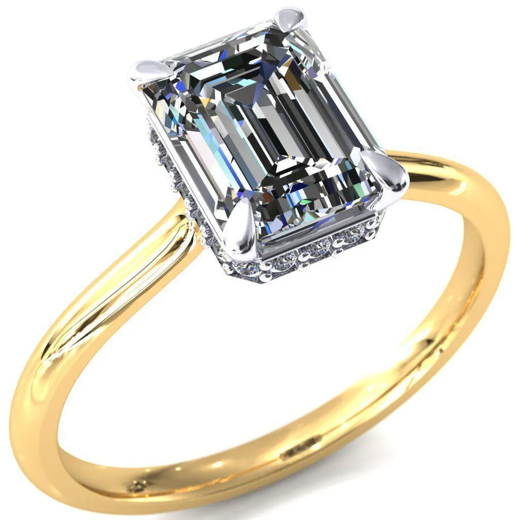 Secret Emerald Center Stone 4 Prong Floating Halo Engagement Ring