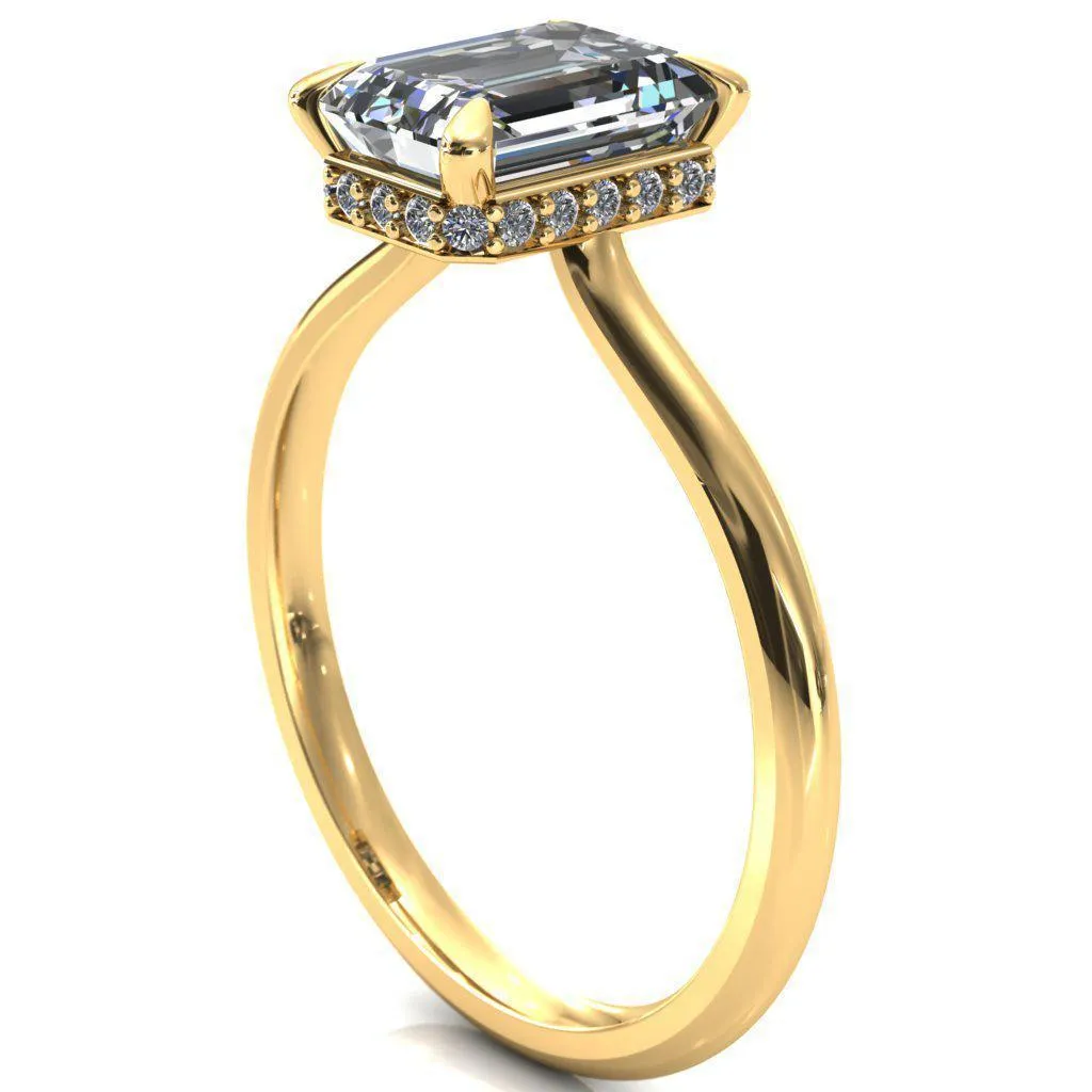 Secret Emerald Center Stone 4 Prong Floating Halo Engagement Ring