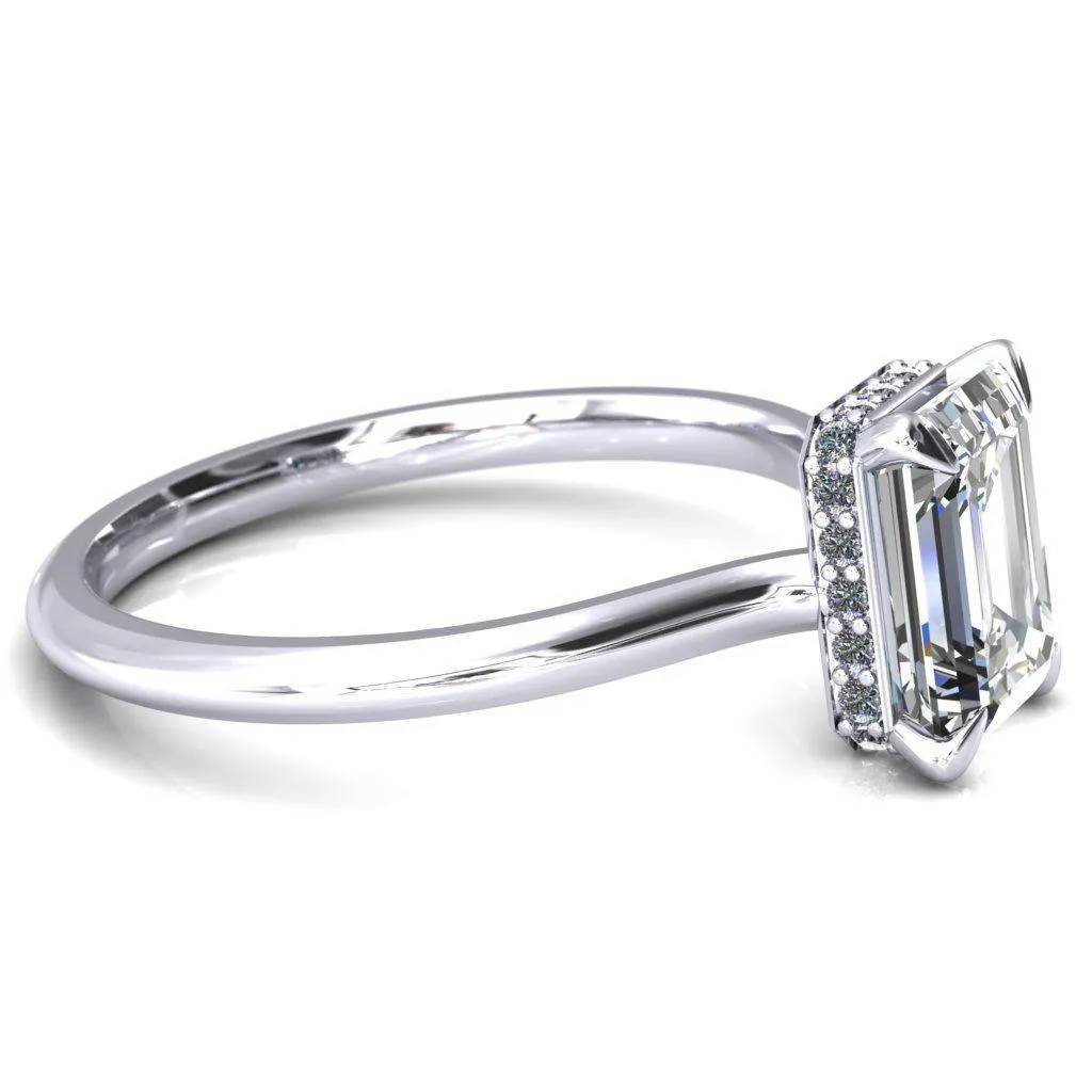 Secret Emerald Center Stone 4 Prong Floating Halo Engagement Ring