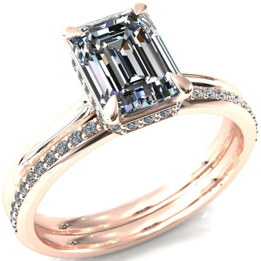 Secret Emerald Center Stone 4 Prong Floating Halo Engagement Ring