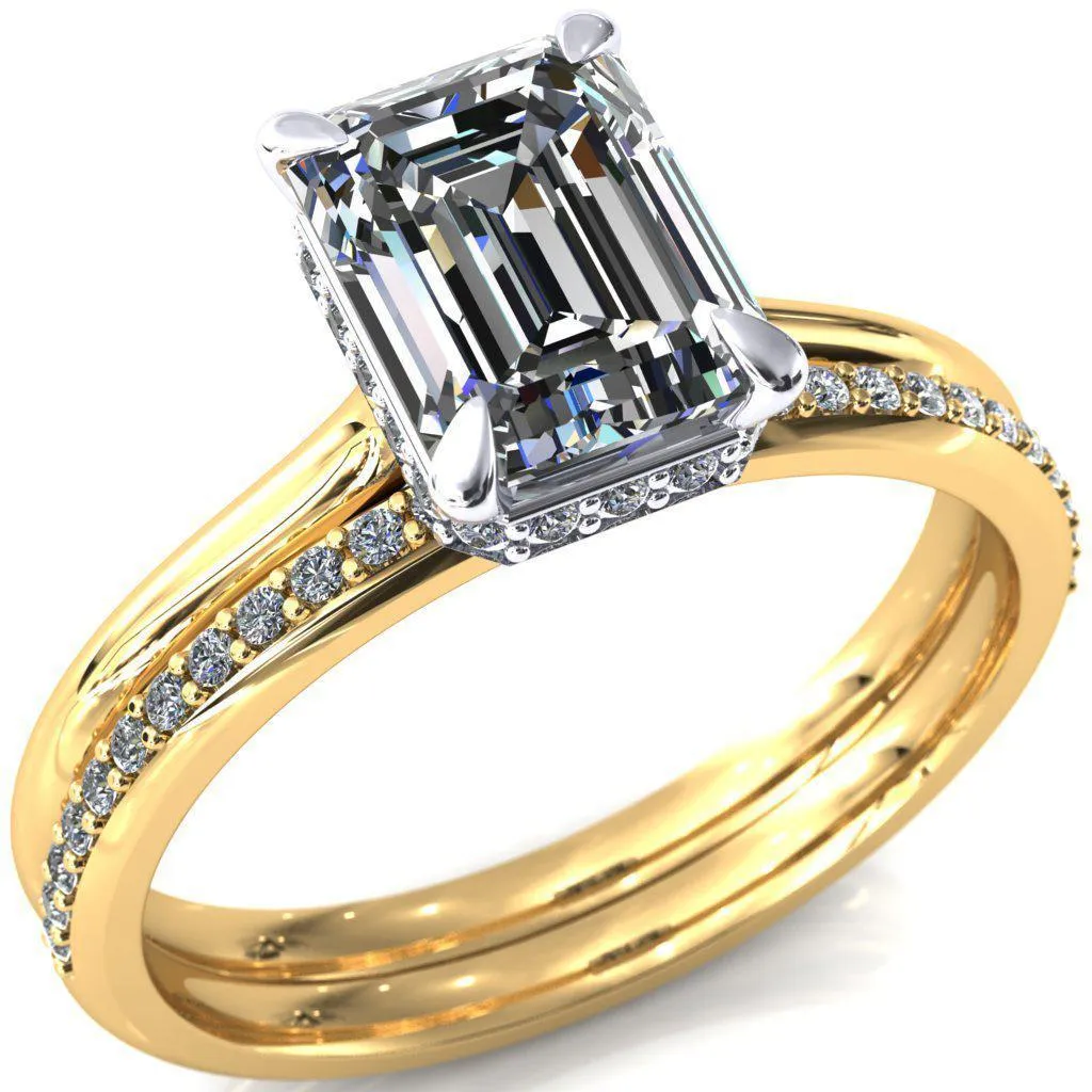 Secret Emerald Center Stone 4 Prong Floating Halo Engagement Ring
