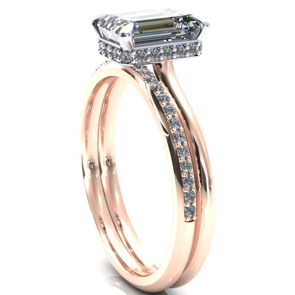 Secret Emerald Center Stone 4 Prong Floating Halo Engagement Ring