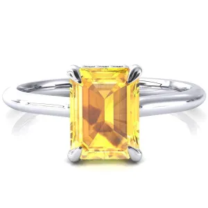 Secret Emerald Yellow Sapphire 4 Prong Floating Halo Engagement Ring