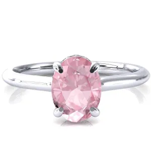 Secret Oval Pink Sapphire 4 Prong Floating Halo Engagement Ring