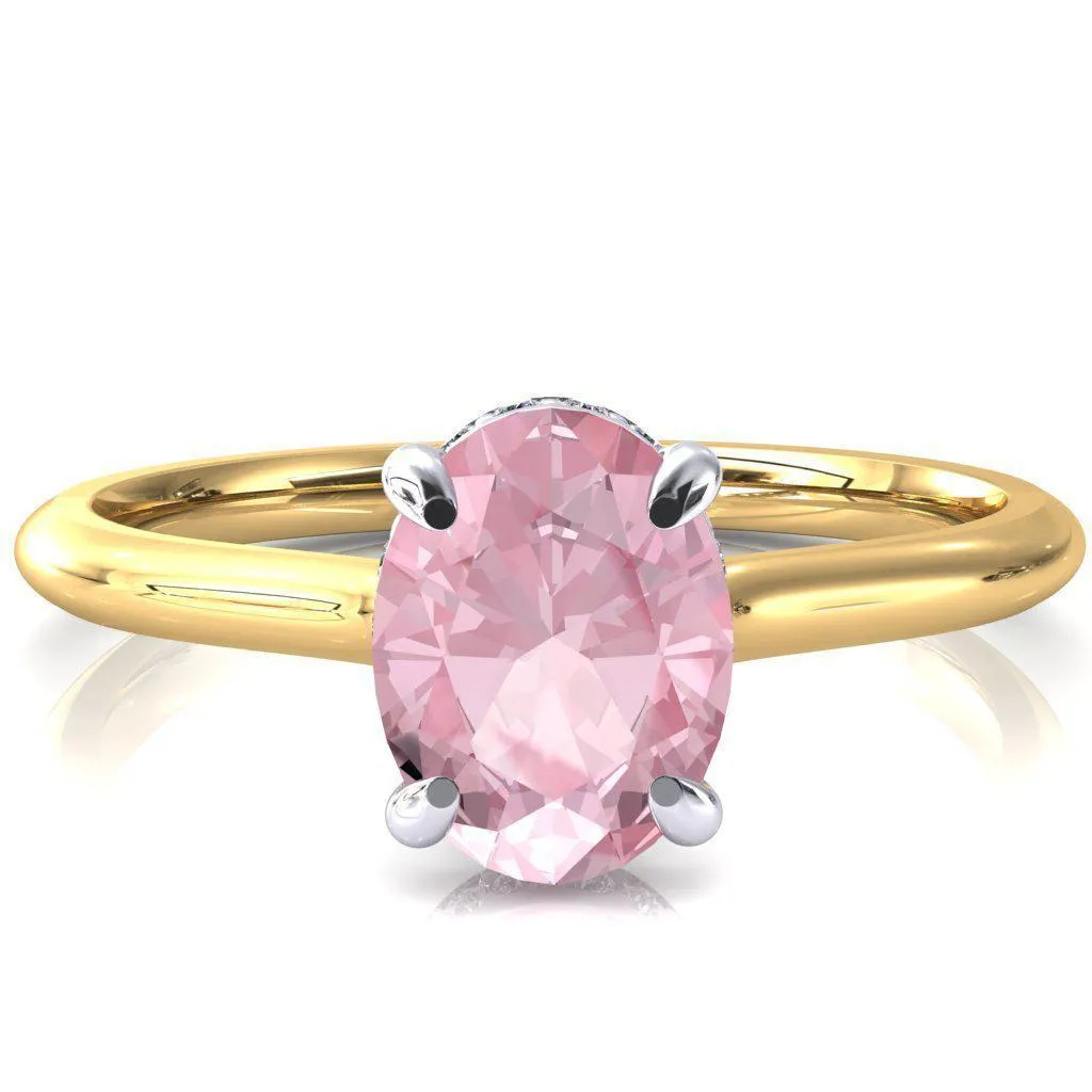 Secret Oval Pink Sapphire 4 Prong Floating Halo Engagement Ring