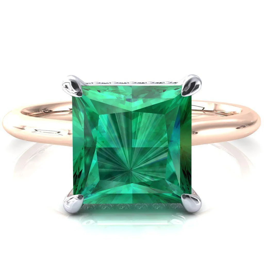 Secret Princess Emerald 4 Prong Floating Halo Engagement Ring