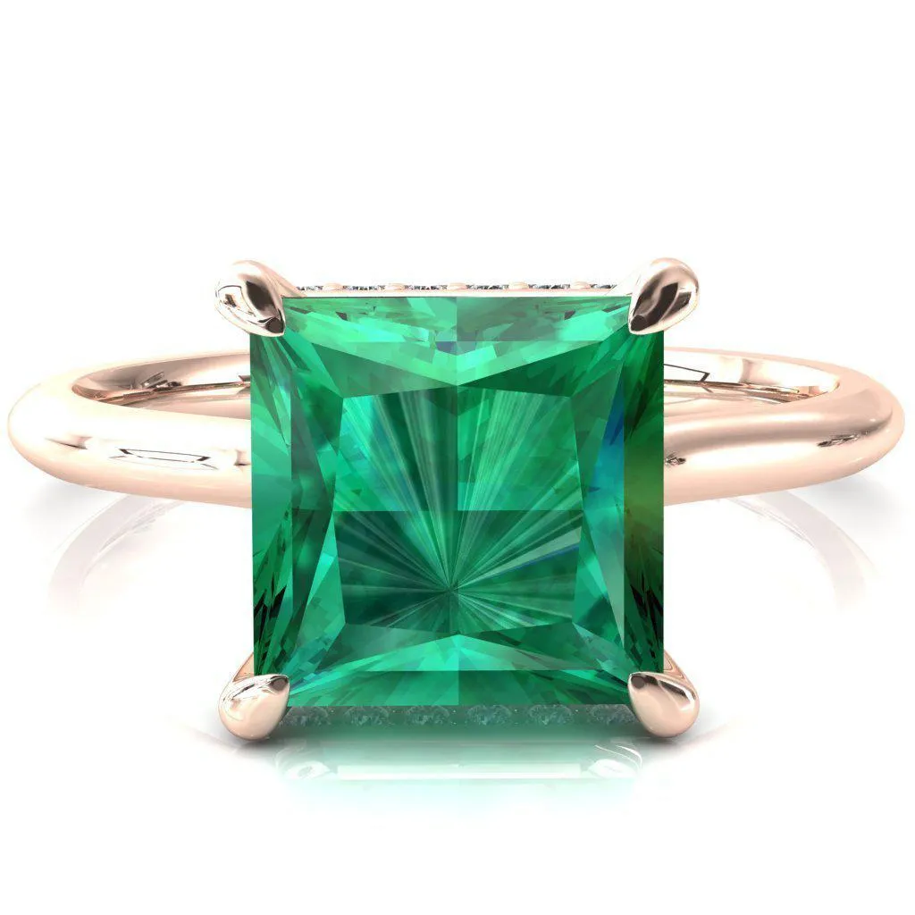 Secret Princess Emerald 4 Prong Floating Halo Engagement Ring