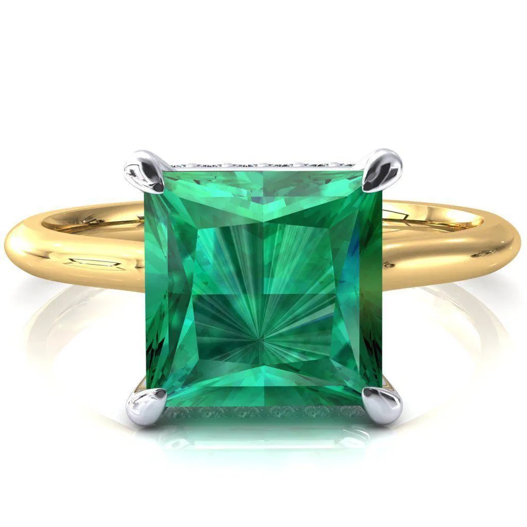 Secret Princess Emerald 4 Prong Floating Halo Engagement Ring
