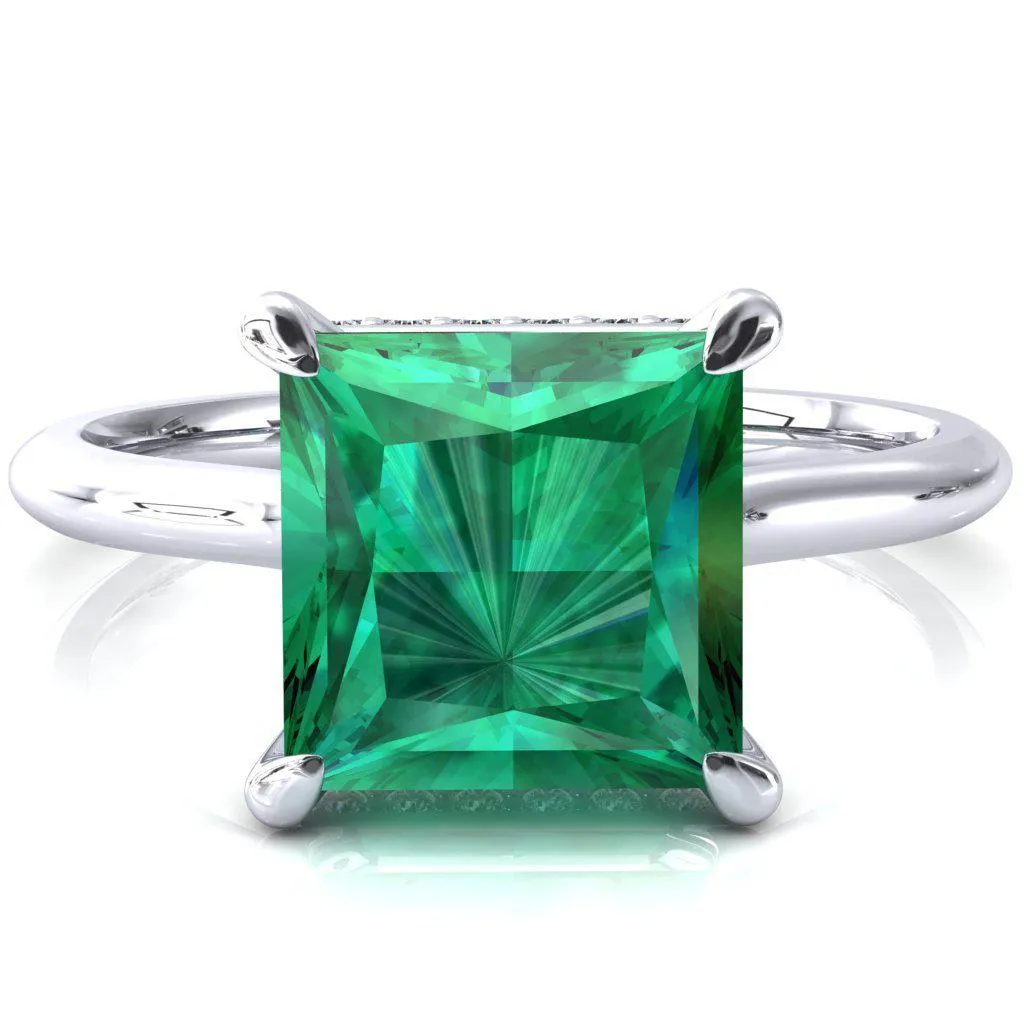 Secret Princess Emerald 4 Prong Floating Halo Engagement Ring