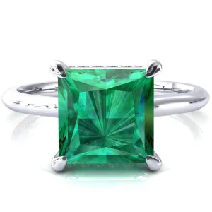 Secret Princess Emerald 4 Prong Floating Halo Engagement Ring