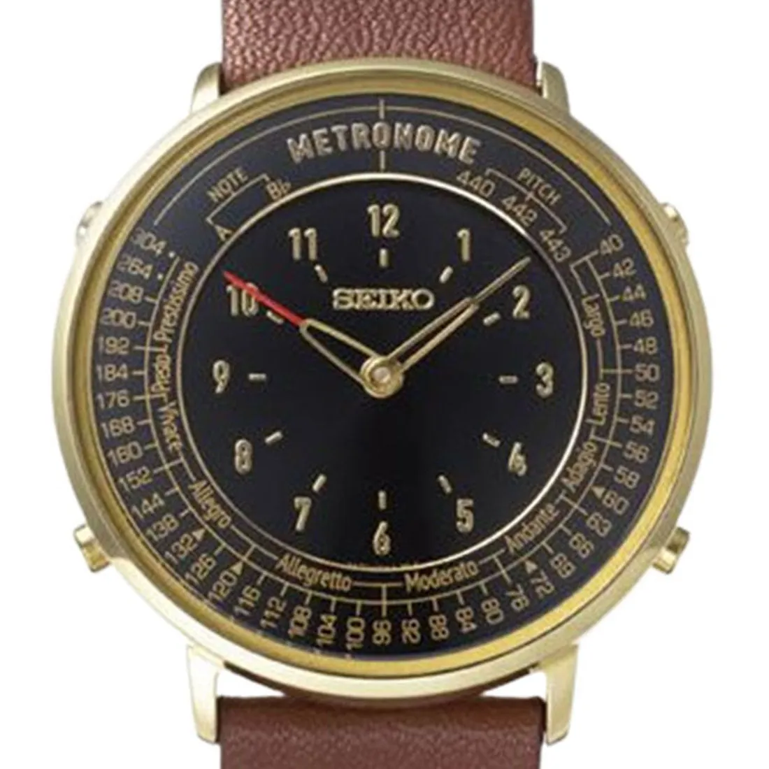 Seiko Metronome SMW001A Black Dial Brown Strap Quartz Watch