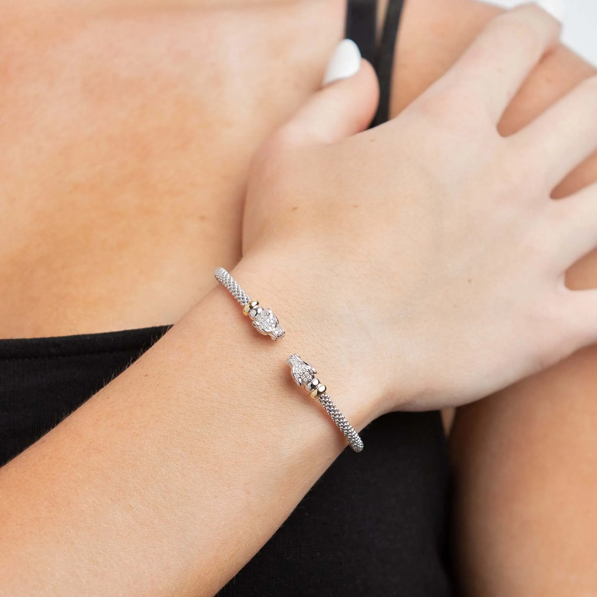 Silver & 18K Gold Diamond Panther Bracelet