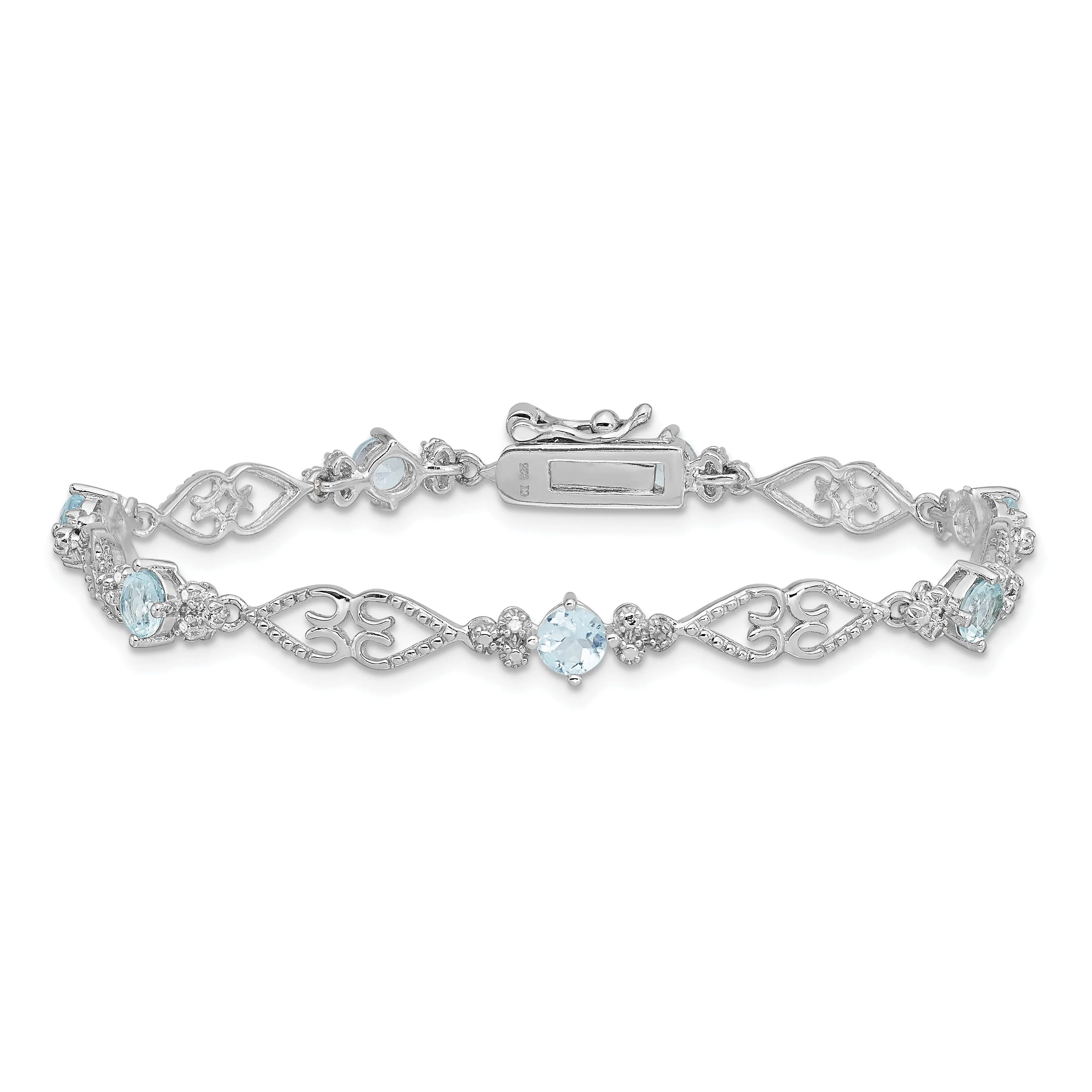 Silver Aquamarine Gemstone Diamond Bracelet