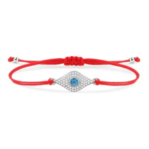 Silver Blue Evil Eye Charm Red String Protection Bracelet
