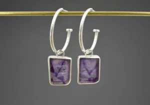 Silver Rectangular-ish Amethyst Hoops OOAK