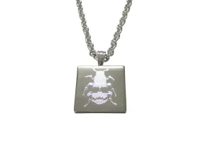 Silver Toned Etched Beetle Insect Pendant Necklace