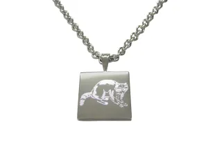 Silver Toned Etched Raccoon Pendant Necklace