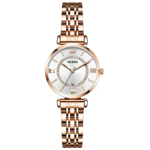 Small Face Watches for Women Rose Gold Bezel Quartz Watches Diamond Dial Elegant Stainless Steel Strap Ladies Three Hands Watch Waterproof Calendar Display Womens Easy Read Watch Reloj De Mujer