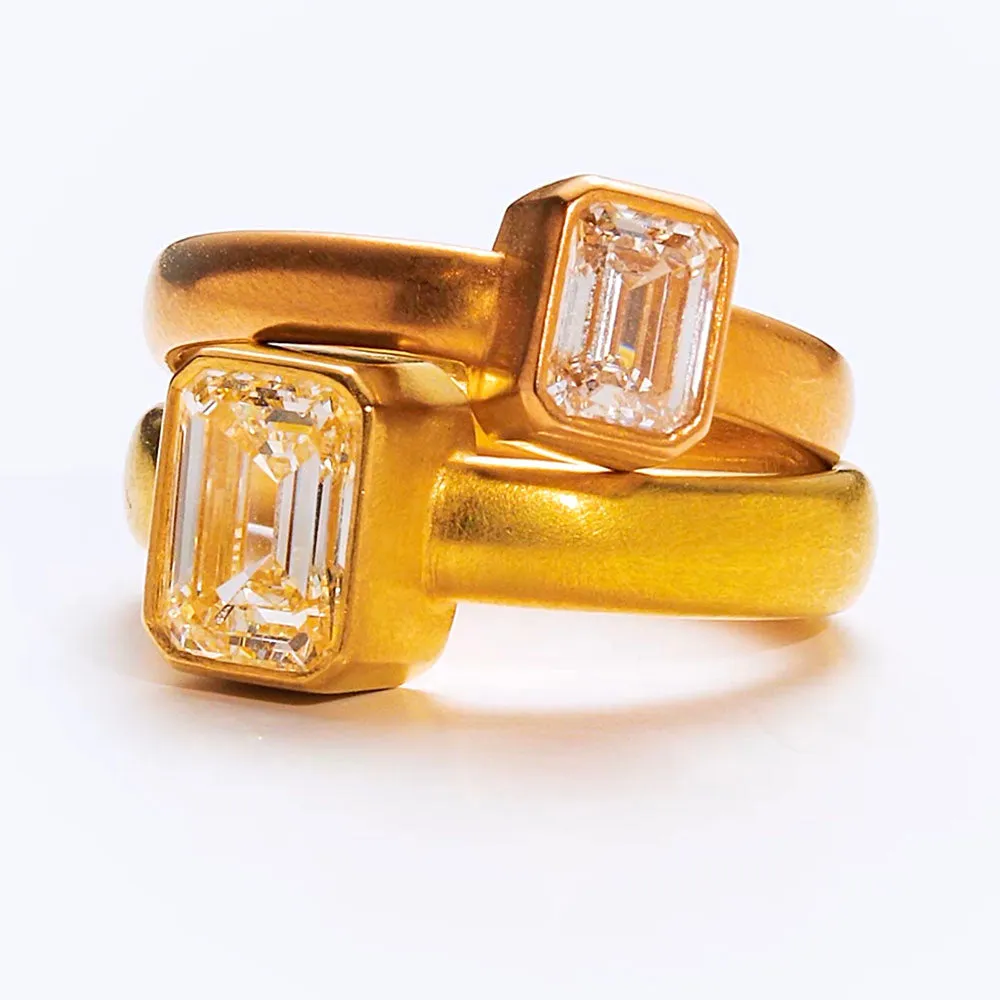 Sonoma Emerald Cut Diamond Ring in 22K Apricot Gold