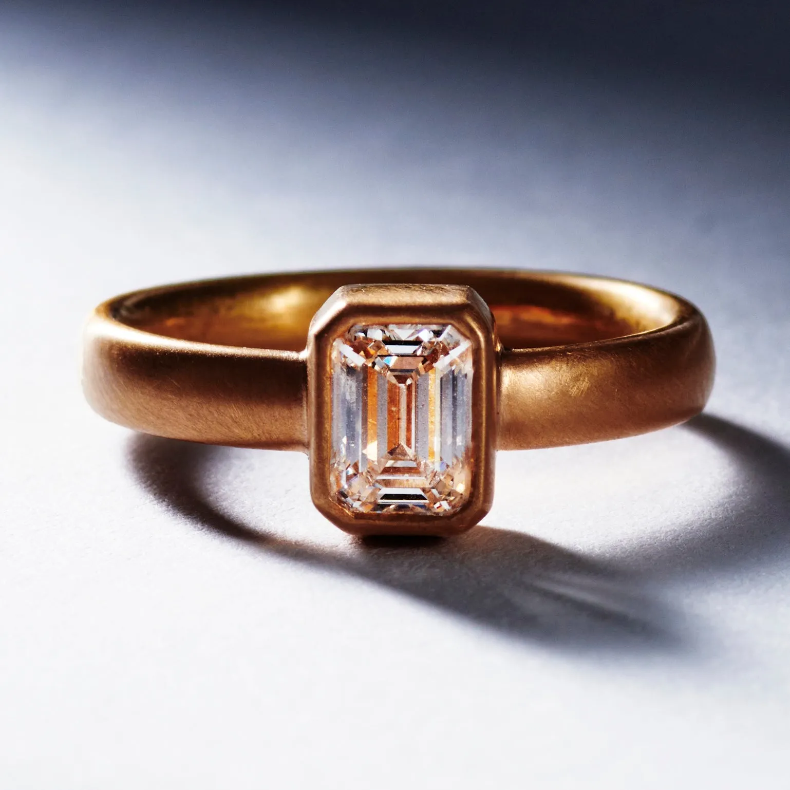 Sonoma Emerald Cut Diamond Ring in 22K Apricot Gold