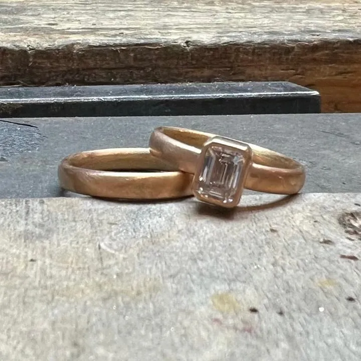 Sonoma Emerald Cut Diamond Ring in 22K Apricot Gold