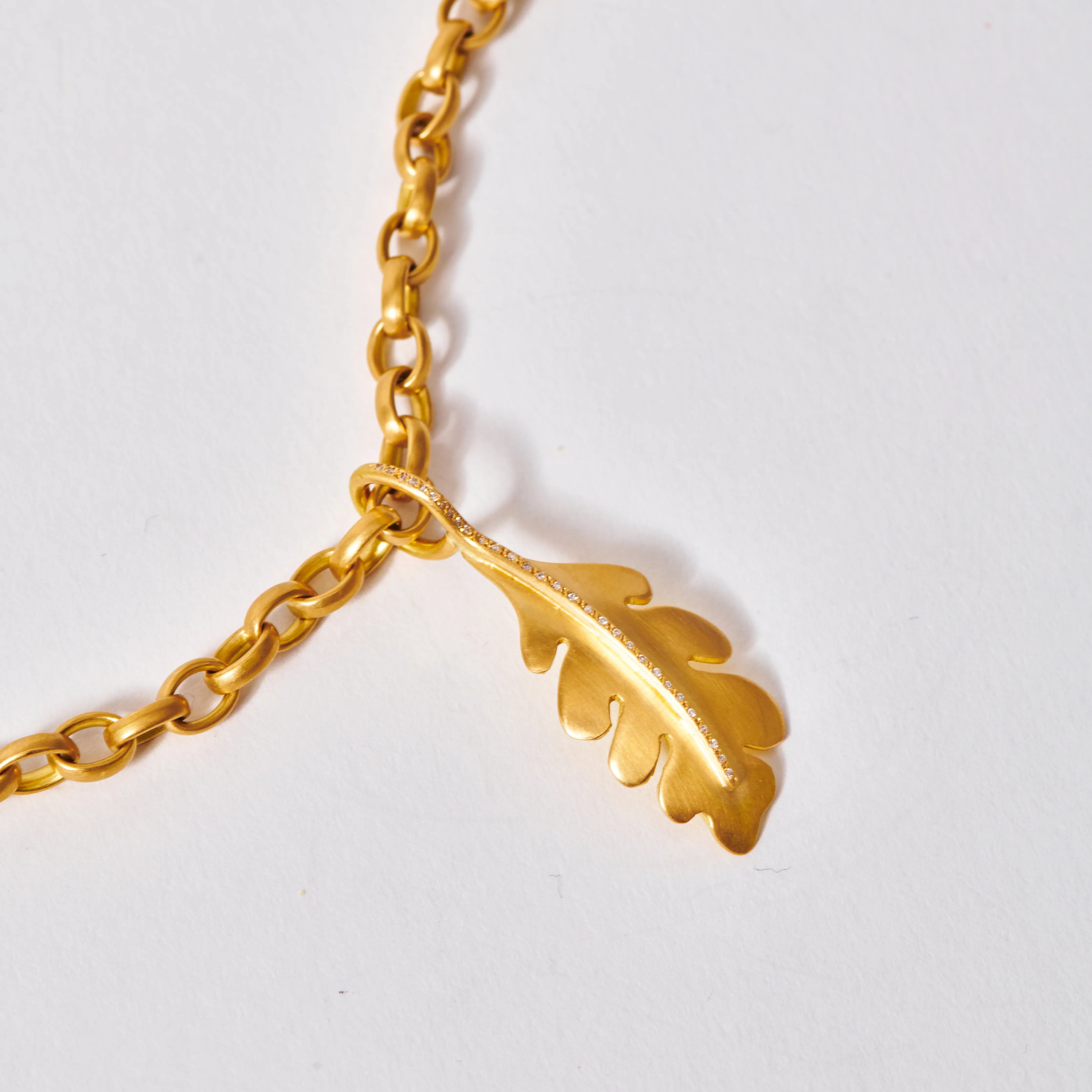 Sonoma Oak Leaf Diamond Pendant in 20K Peach Gold