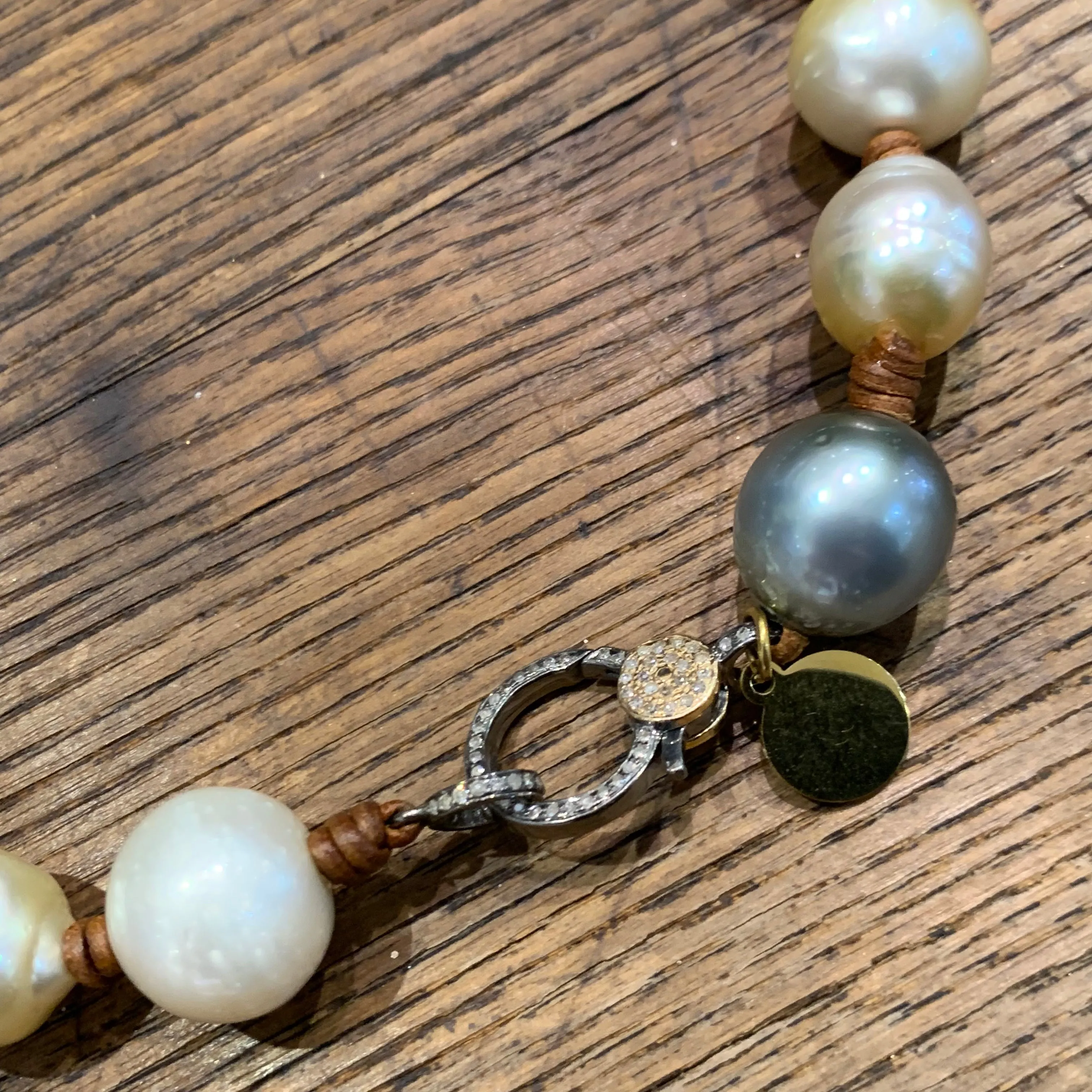 South Sea & Tahitian Pearls, Gold & Silver Pave Diamond Diamond Choker | 17”