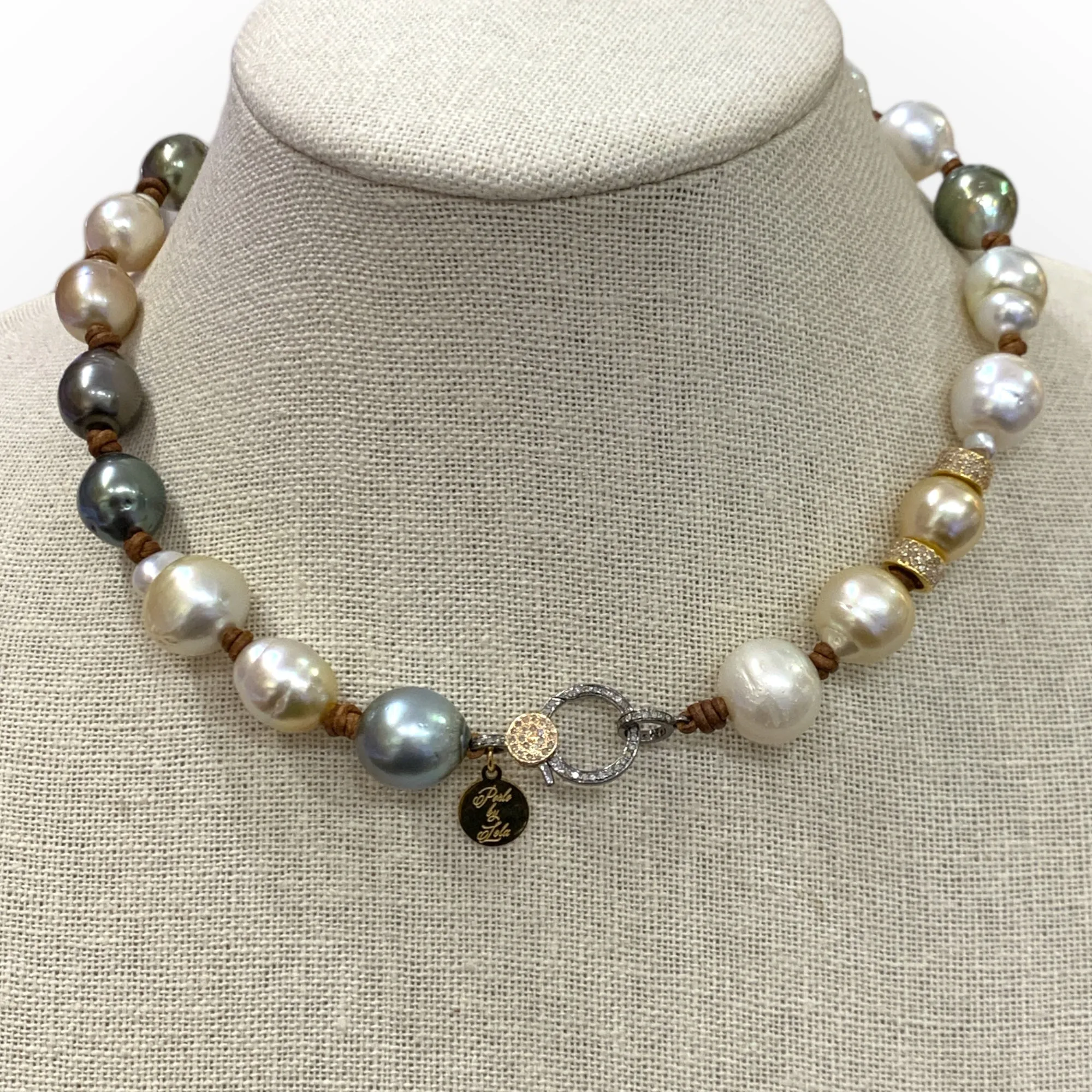South Sea & Tahitian Pearls, Gold & Silver Pave Diamond Diamond Choker | 17”