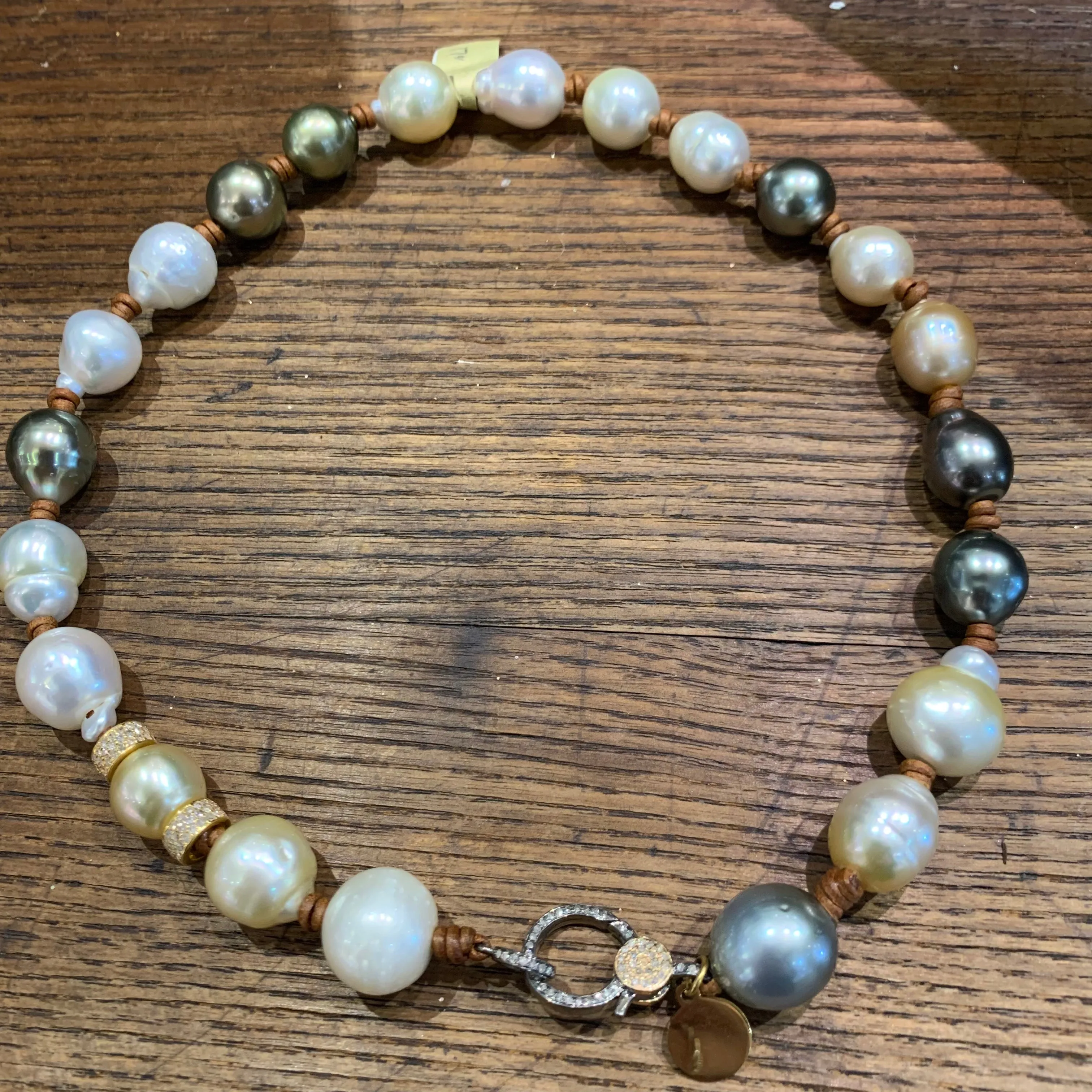 South Sea & Tahitian Pearls, Gold & Silver Pave Diamond Diamond Choker | 17”