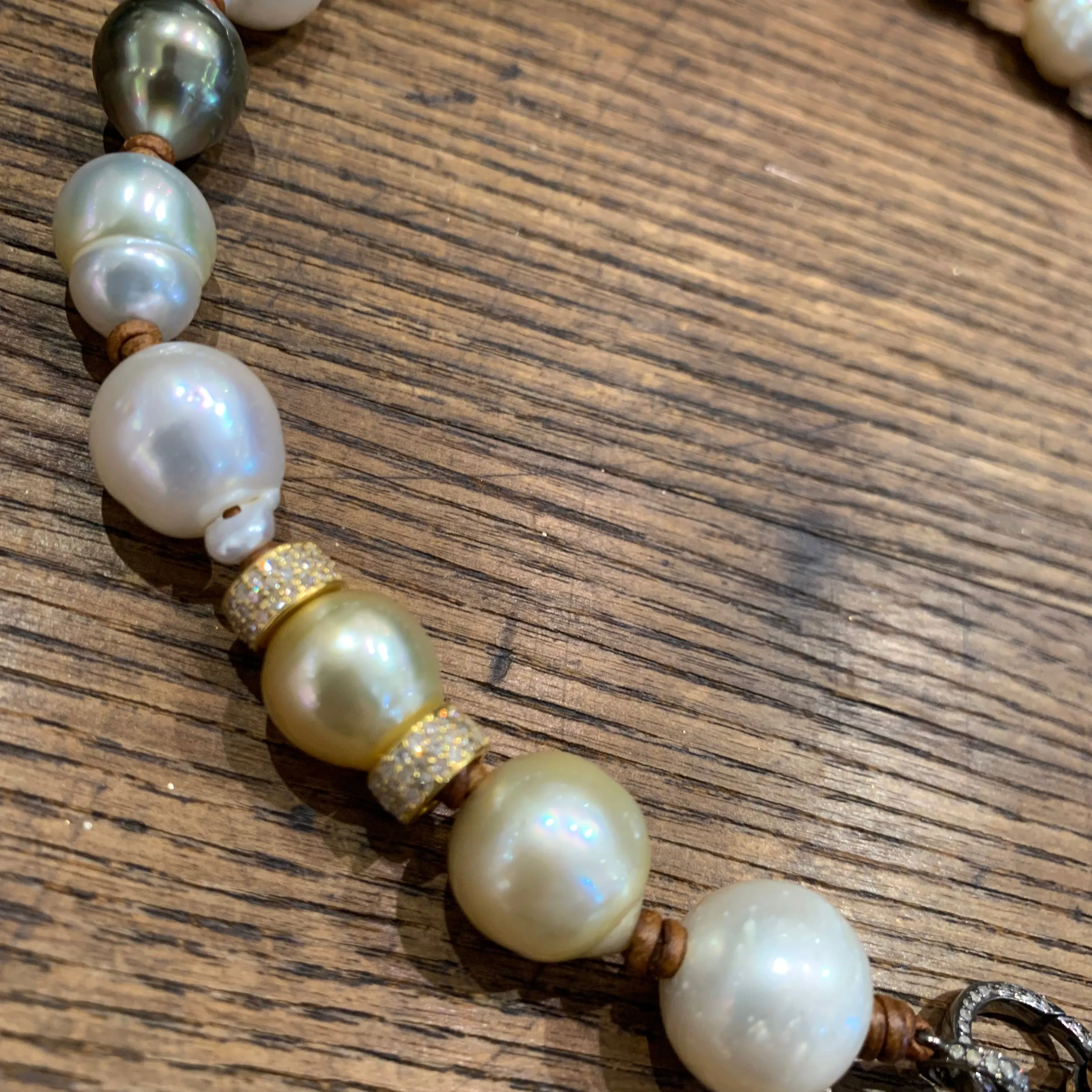 South Sea & Tahitian Pearls, Gold & Silver Pave Diamond Diamond Choker | 17”