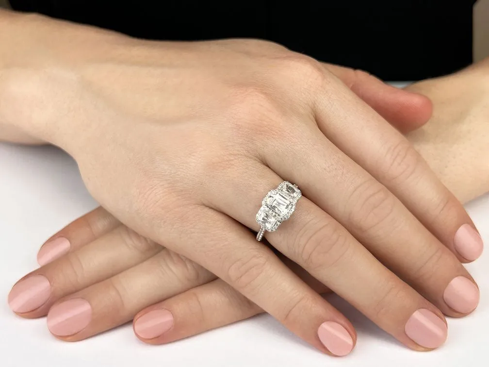 Sparkling Three Stone Emerald Cut Lab-Grown Diamond Engagement Ring   with 2.91 ct. (1.50 ct. center diamond)