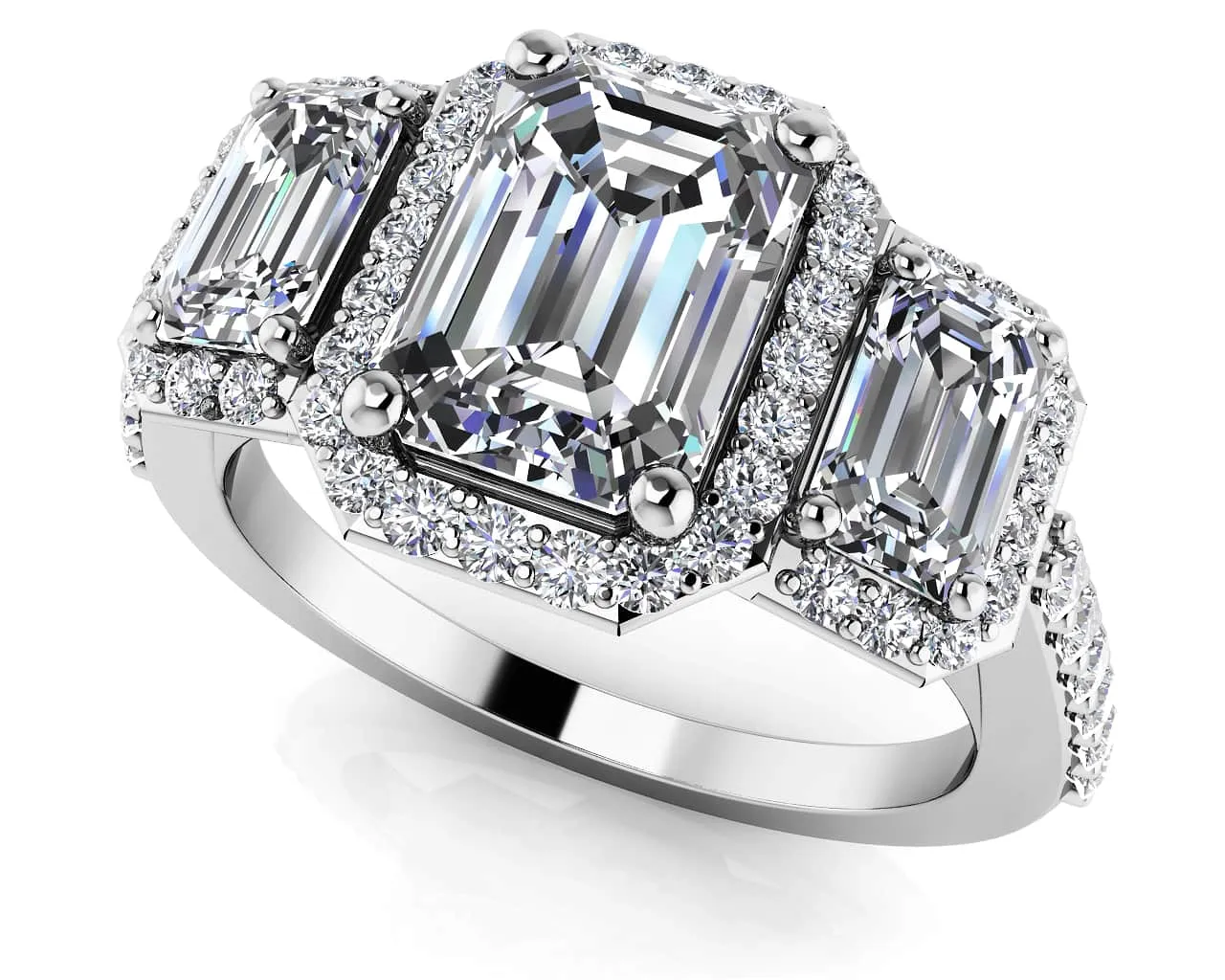 Sparkling Three Stone Emerald Cut Lab-Grown Diamond Engagement Ring   with 2.91 ct. (1.50 ct. center diamond)