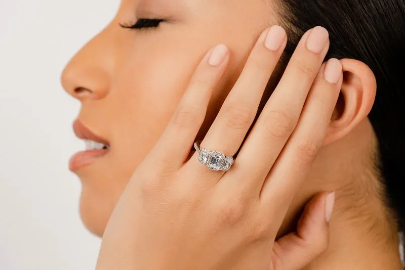 Sparkling Three Stone Emerald Cut Lab-Grown Diamond Engagement Ring   with 2.91 ct. (1.50 ct. center diamond)