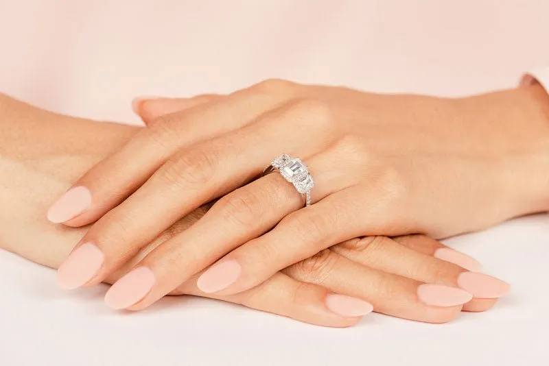 Sparkling Three Stone Emerald Cut Lab-Grown Diamond Engagement Ring   with 2.91 ct. (1.50 ct. center diamond)