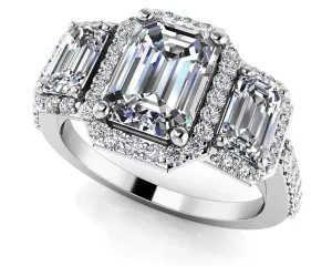 Sparkling Three Stone Emerald Cut Lab-Grown Diamond Engagement Ring   with 2.91 ct. (1.50 ct. center diamond)