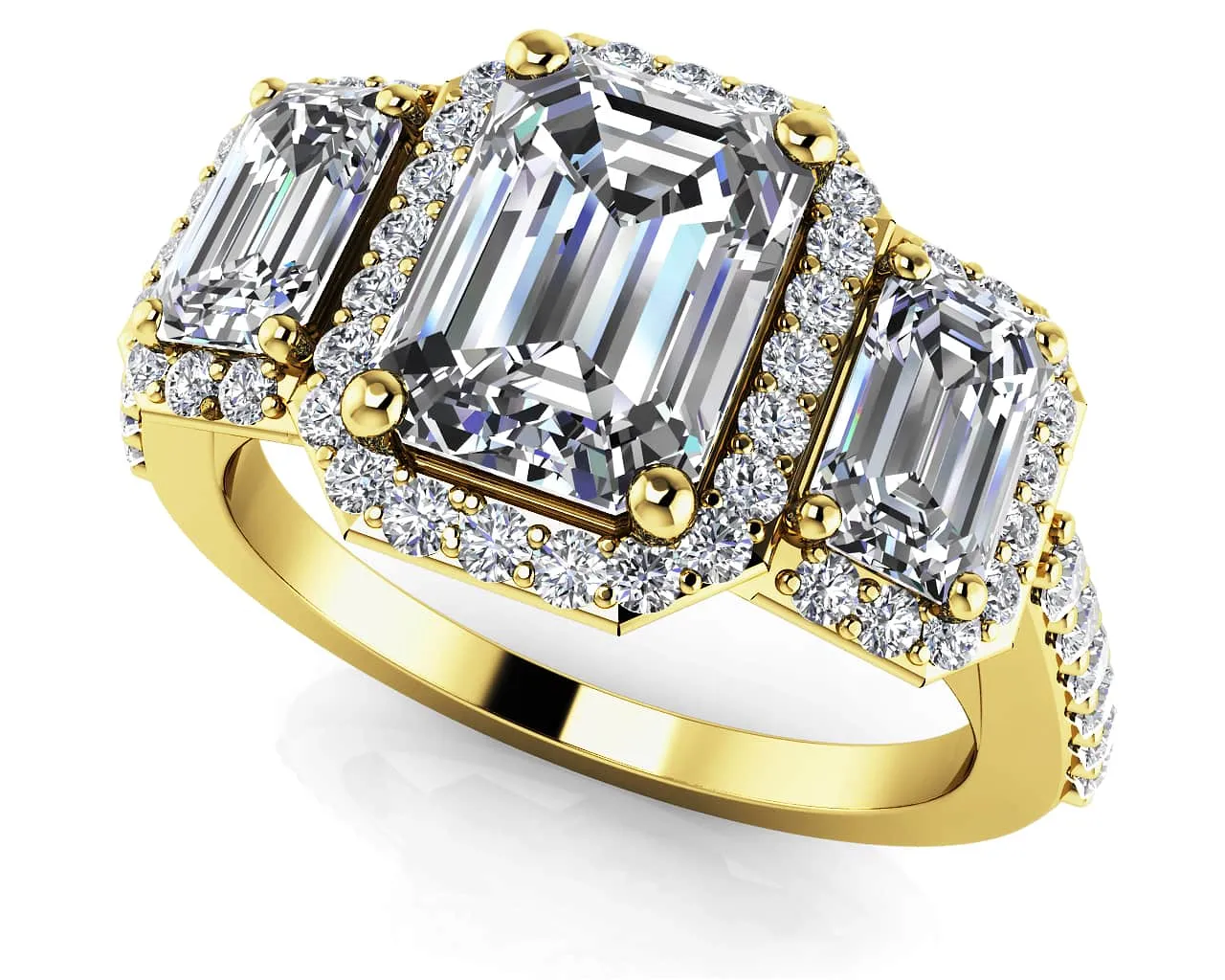 Sparkling Three Stone Emerald Cut Lab-Grown Diamond Engagement Ring   with 2.91 ct. (1.50 ct. center diamond)