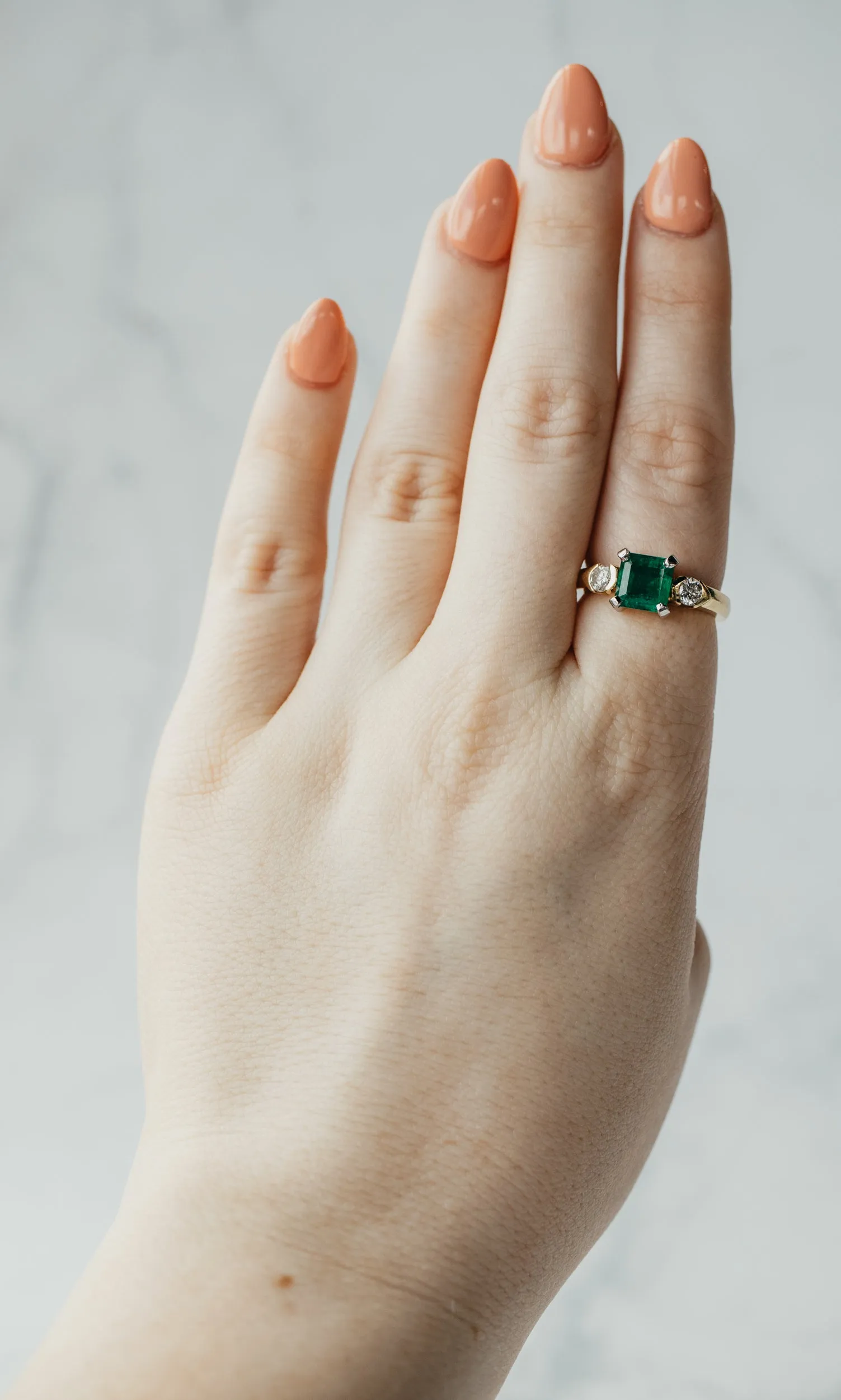 Square Cut Natural Emerald & Diamond Ring